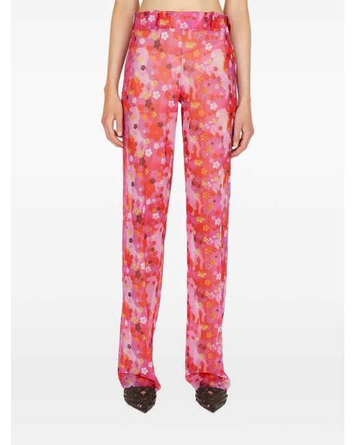 Louise Lyngh Bjerregaard Red Floral-Print High-Waisted Trousers
