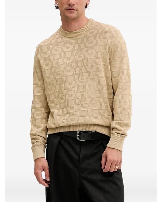 HUGO Pullover mit Logo-Muster in Natural für Herren