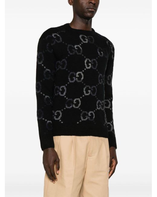 Gucci Black Wool GG Intarsia Sweater