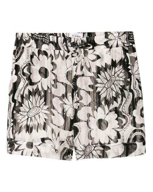 Amir Slama Black High-Waisted Floral-Print Shorts