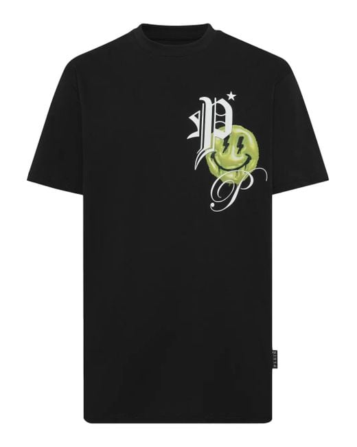 Philipp Plein Black Round Neck T-Shirt Smile Balloon for men