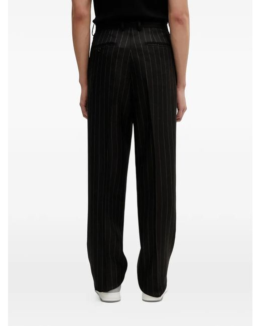 Wacko Maria Black Pinstripe-Pattern Pleated Trousers for men