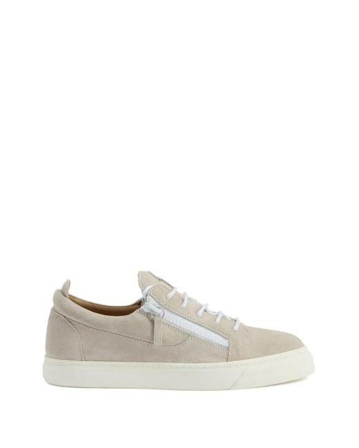 Giuseppe Zanotti White Zip-Detail Suede Low-Top Sneakers for men