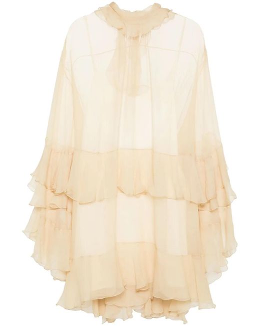 Chloé Mini-Jurk Met Ruches in het Natural
