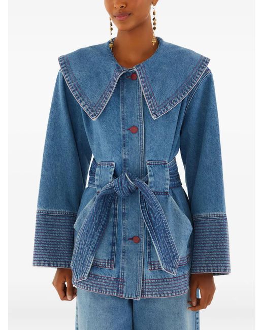 Farm Rio Blue Collar Belted Jacket