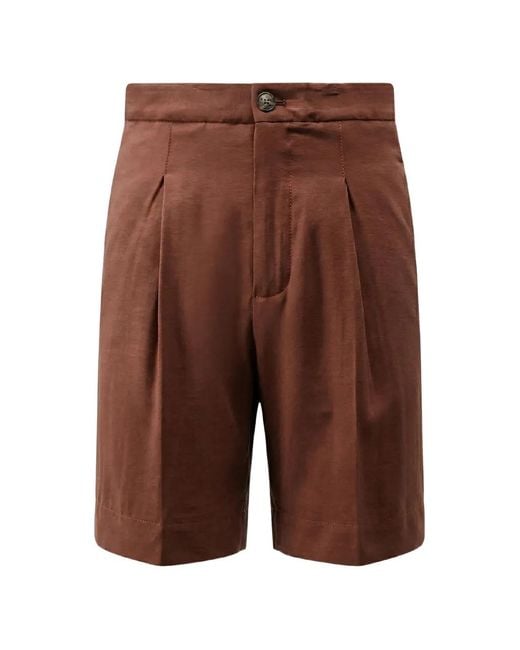 Hevò Brown Pleated-Design Shorts