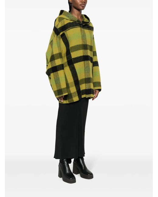 Rick Owens Green Checked Hooded Wool Jacket