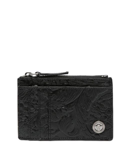Versace Black Barocco-pattern Leather Card Holder for men