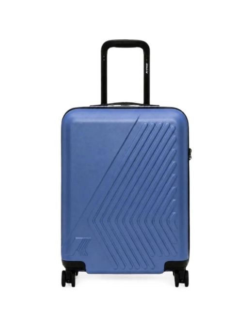 K-Way Blue Chevron-Pattern Suitcase