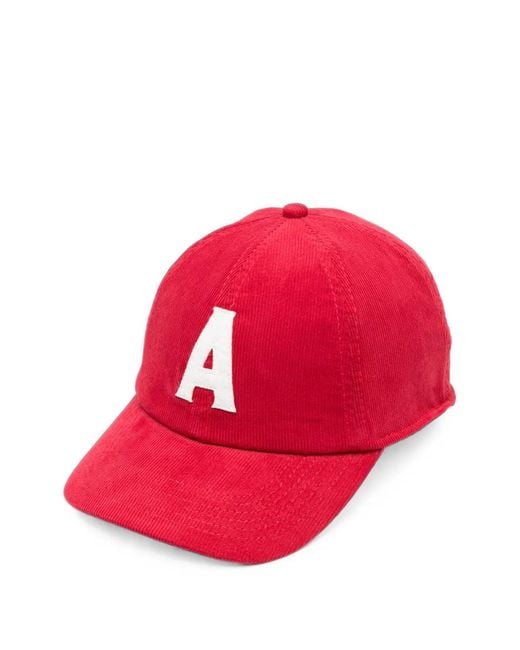 Autry Red Logo-Patch Corduroy Baseball Cap