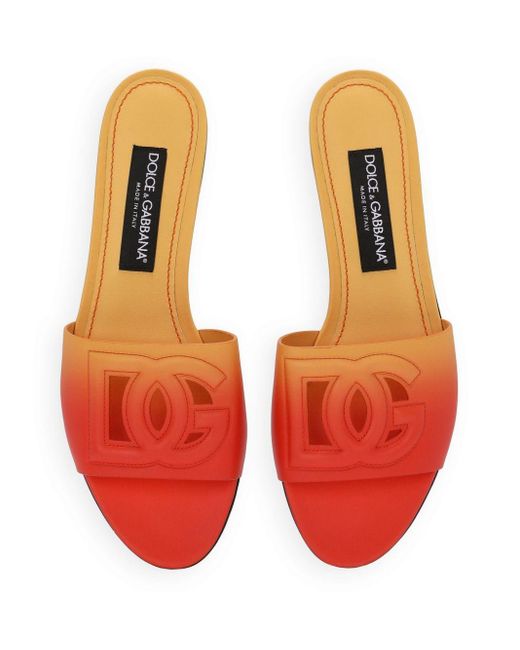 Dolce & Gabbana Orange Leather Dg Slides