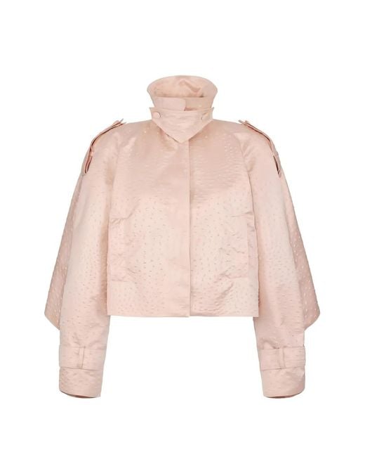 Elisabetta Franchi Pink Ostrich-Print Taffeta Jacket