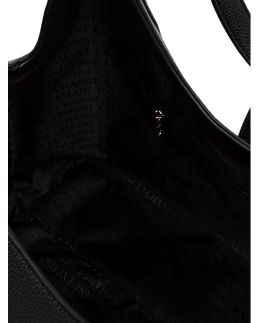 ARMANI EXCHANGE Black Logo-Plaque Pebbled Tote Bag