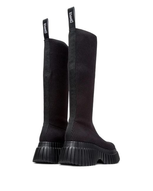 Camper Black Pix Bcn Ribbed-Knit Boots