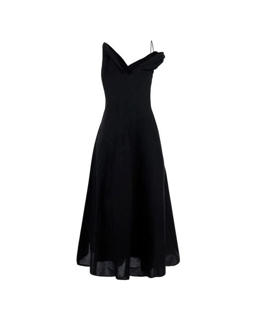 Rohe Black Asymmetric Draped Midi Dress