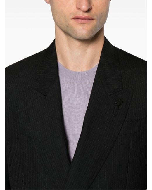 Lardini Black Double-breasted Pinstripe-pattern Blazer for men