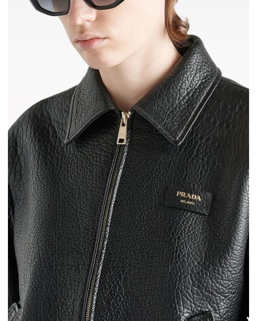 Prada Black Crocodile-Embossed Leather Jacket
