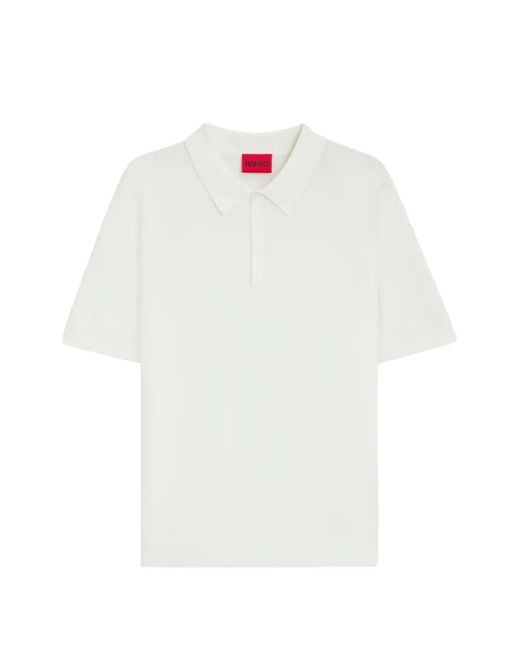 HUGO White Knit Polo With Covered Placket for men