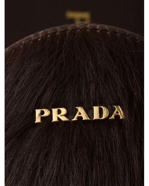 Prada Black Logo-Plaque Hair-Calf Mules