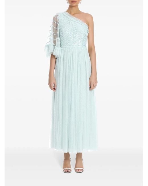 Needle & Thread Blue Sequin-Embellished One-Shoulder Dress