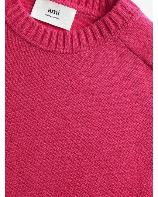 AMI Pink Long-sleeved Wool Jumper for men
