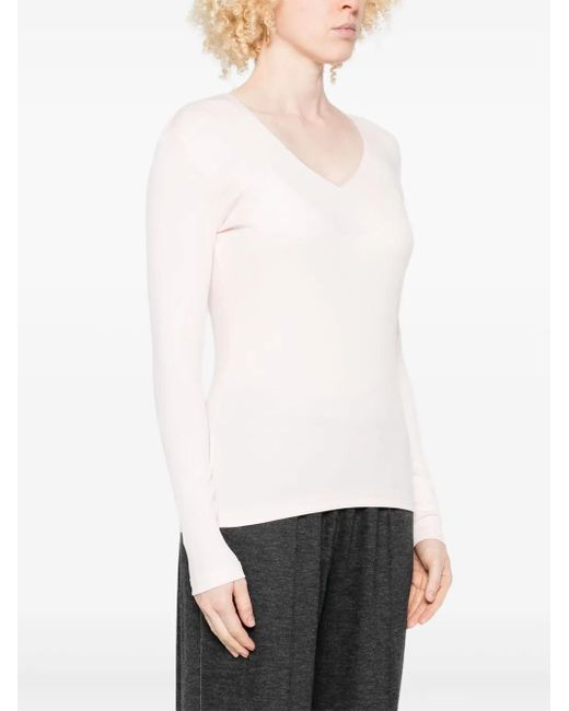 Fabiana Filippi Pink V-Neck Long-Sleeved T-Shirt