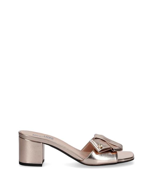 Love Moschino Natural Bow-Detail Metallic Sandals