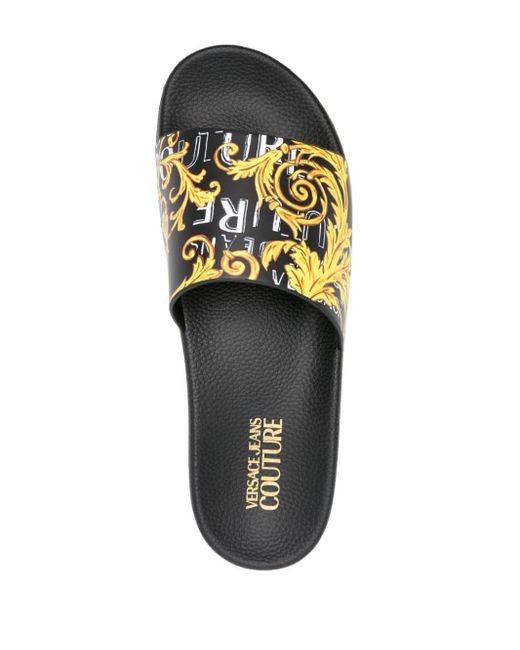 Versace Black Chain Couture Moulded-footbed Slides for men