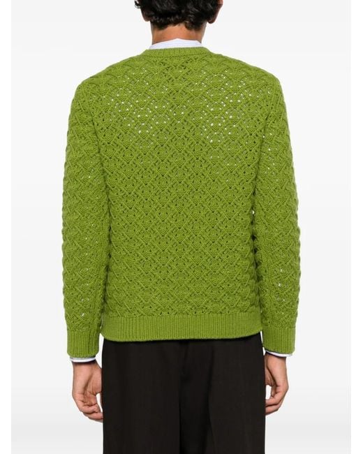 Valentino Garavani Green V-Detail Cable-Knit Sweater for men