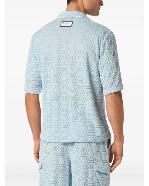 メンズ Philipp Plein モノグラム ボーリングシャツ Blue