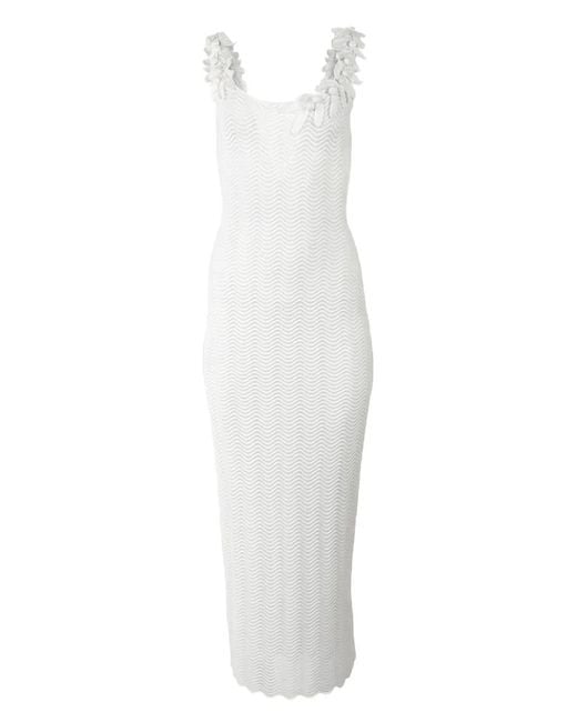 Carolina Herrera White Crocheted-Straps Sleeveless Midi Dress