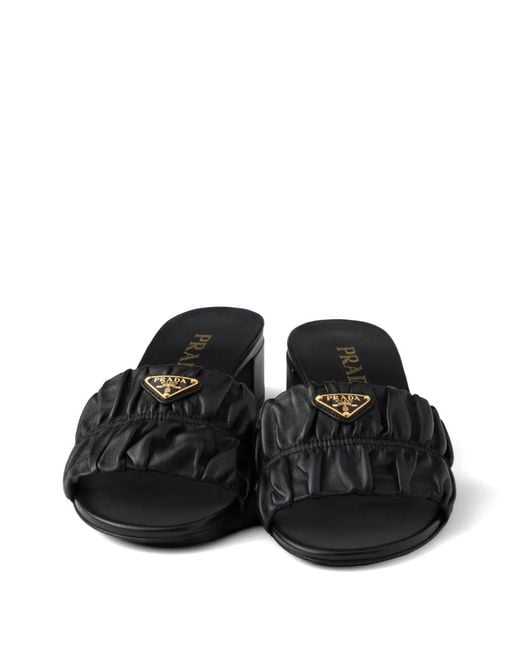Prada Black Matelassé Nappa Leather Slides