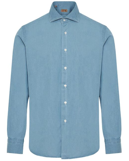 Barba Napoli Blue Spread-collar Denim Shirt for men