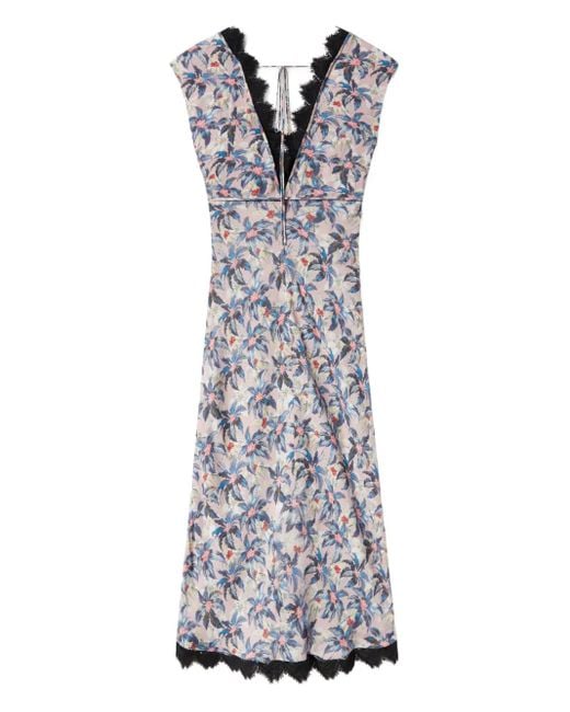 LaDoubleJ White Luna Floral-Print V-Neck Midi Dress