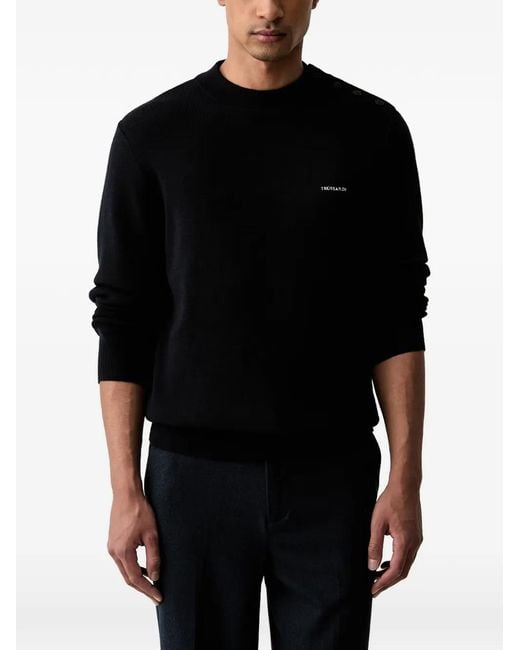 Trussardi Black Logo-Embroidered Sweater for men