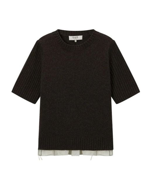 Sea Geribbelde Top Met Ruches in het Black