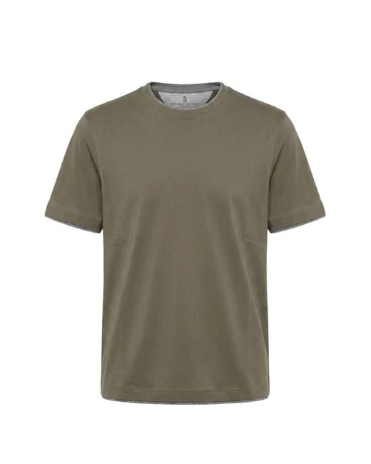Brunello Cucinelli Green Layered-Detail Cotton T-Shirt for men