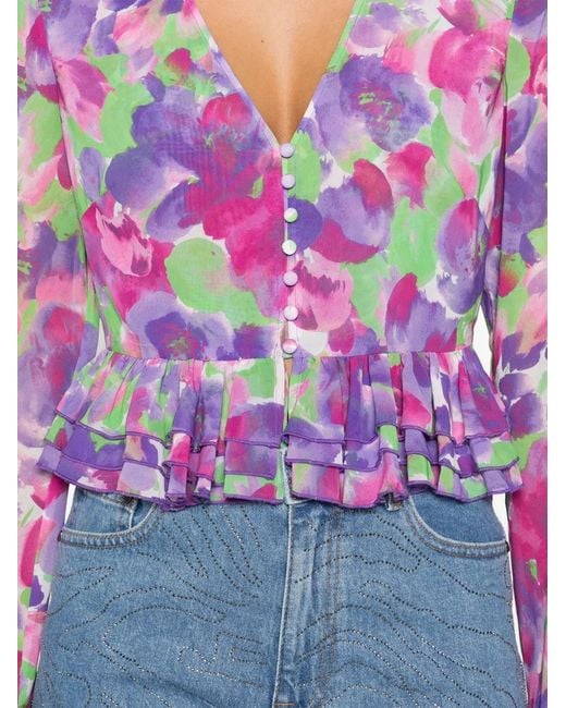ROTATE BIRGER CHRISTENSEN Pink Floral-Print Cropped Blouse