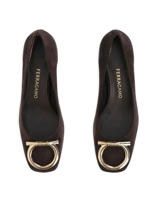 Ferragamo Brown 70Mm Gancini-Detail Suede Heeled Pumps