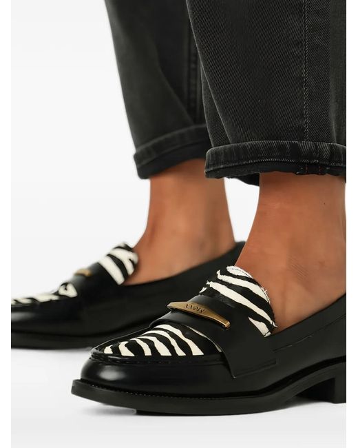 Mexx Black Zebra-Print Plaque-Detail Loafers
