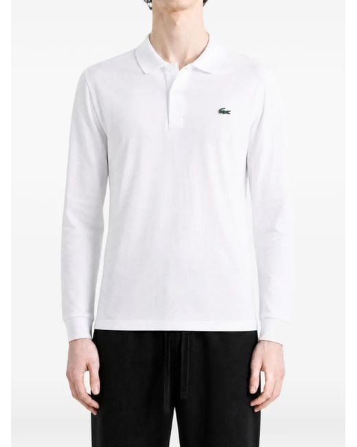 Lacoste White Logo-Patch Long-Sleeve Polo Shirt for men