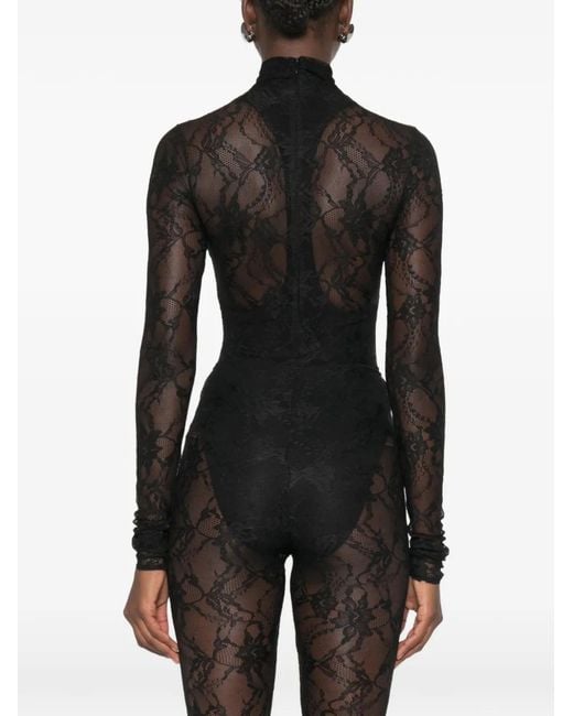 ANDAMANE Black Ziggy Lace-Patterned High-Neck Bodysuit