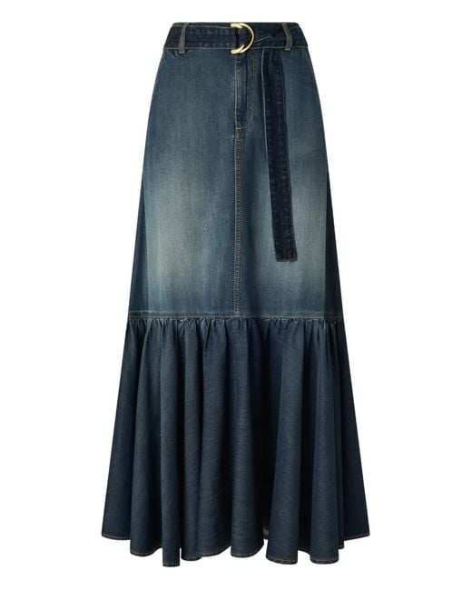 Pinko Blue Ruffled Midi Skirt