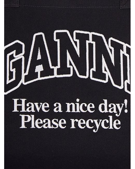 Ganni Blue Logo-Print Tote Bag