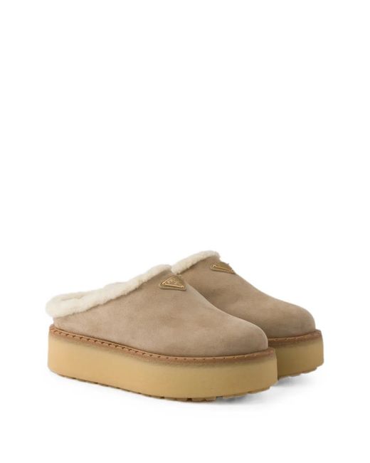 Prada Natural Suede Slippers