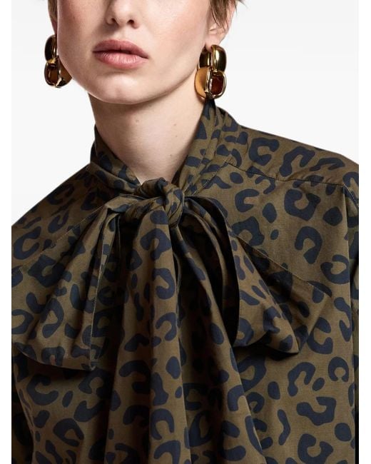 Essentiel Antwerp Brown Khaleesi Leopard-Print Pussy-Bow Shirt