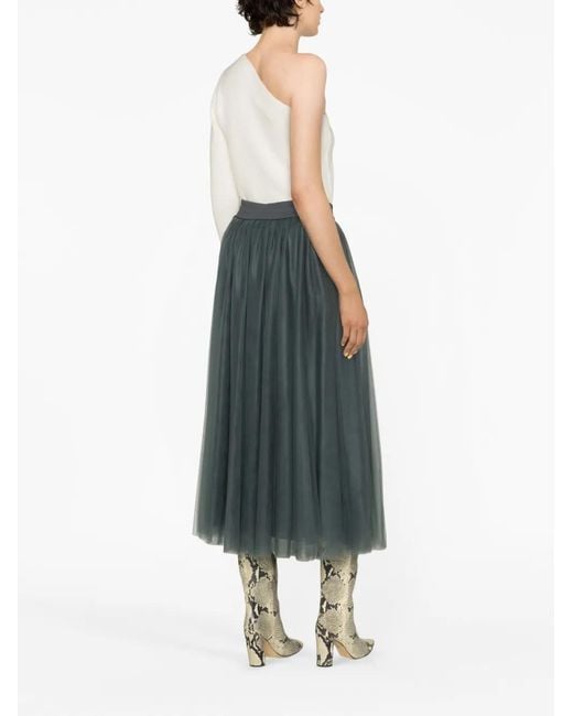 Fabiana Filippi Green Elasticated-Waist Tulle Midi Skirt