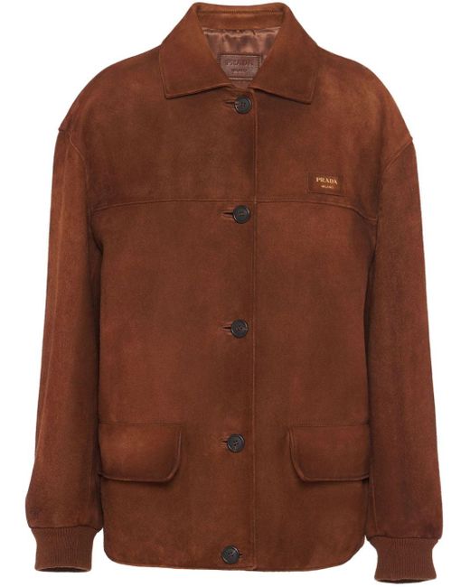 Prada Brown Logo-patch Suede Shirt Jacket