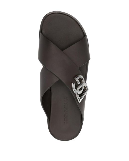 Sandalias con placa del logo Dolce & Gabbana de hombre de color Black