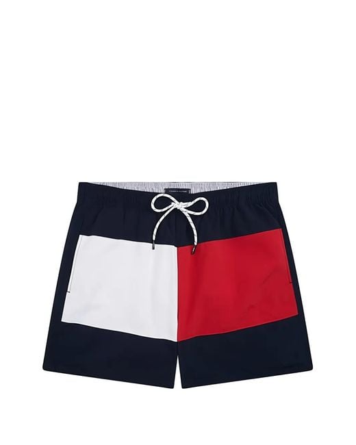 Tommy Hilfiger Red Colour-Block Drawstring Swim Shorts for men